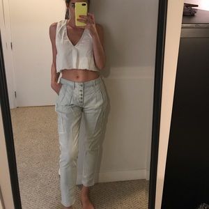 Free People light wash pants with crochet detail